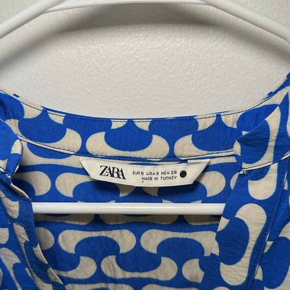 Zara Paula Ruffle Mini Dress Tunic Long Sleeve V Neck Blue White Size Small - Picture 4 of 8